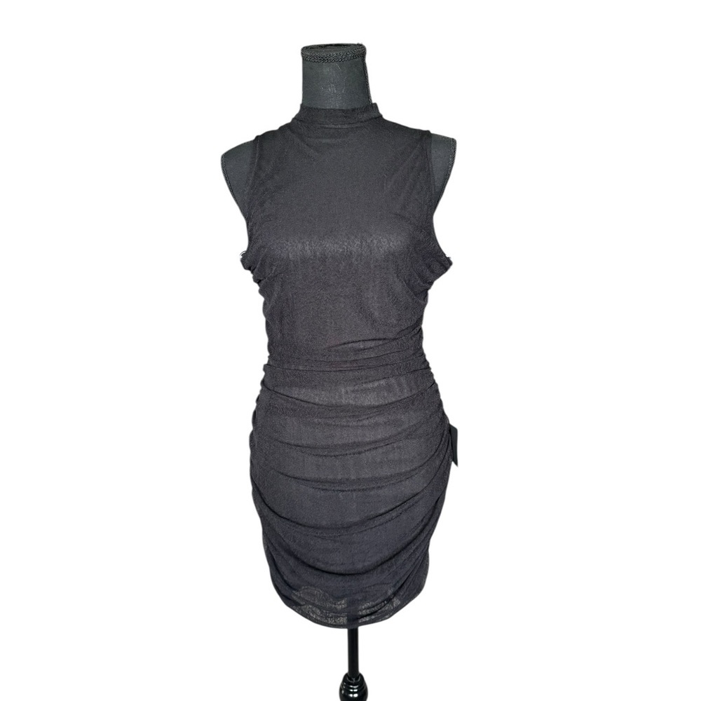 Lulus Black Sleeveless Mock Neck Ruched Bodycon Mini Dress Size Large NWT k8